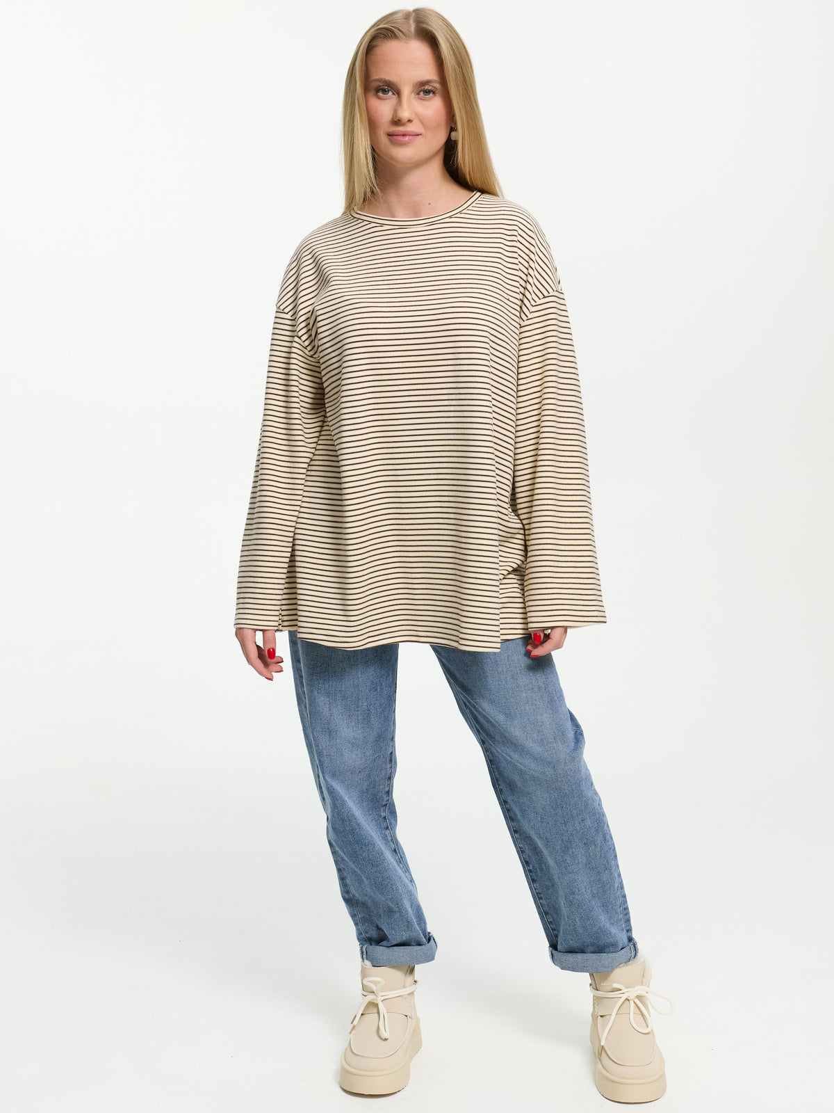 Samt Langarm-Shirt "Mara" in Creme