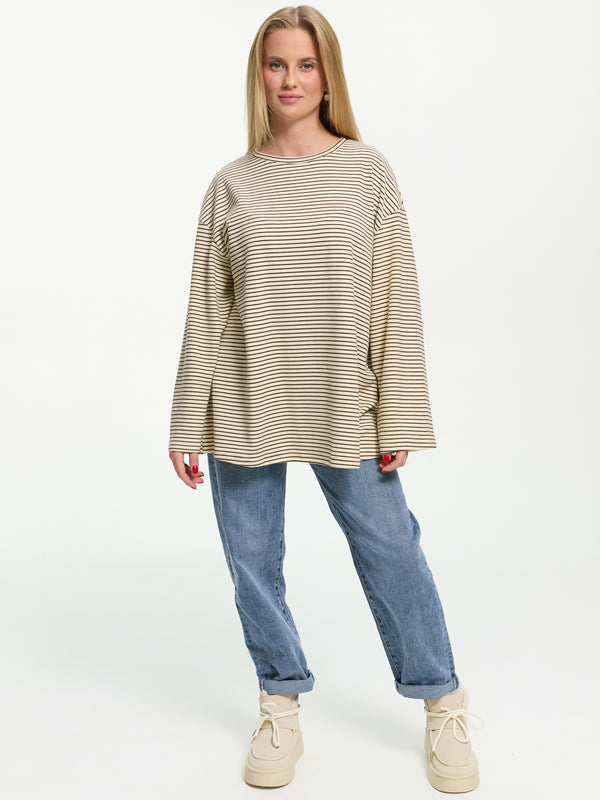 Samt Langarm-Shirt "Mara" in Creme