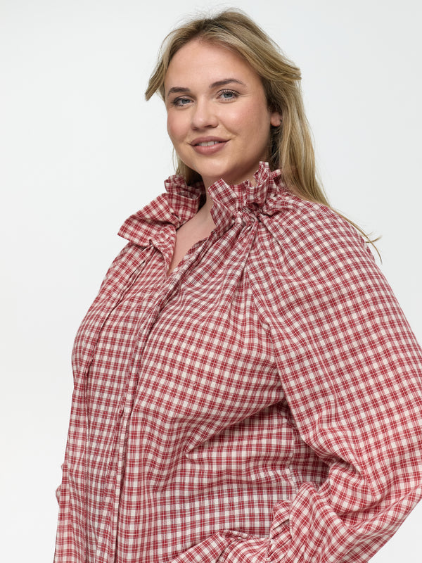 Curvy Bluse mit Schleife "Manja" in Rot kariert