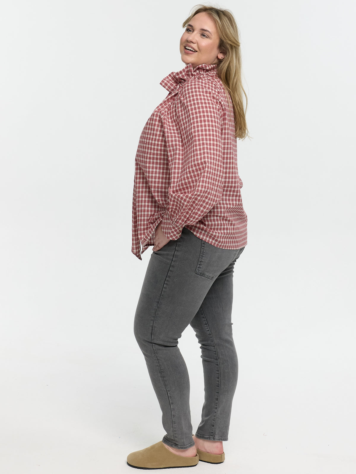 Curvy Bluse mit Schleife "Manja" in Rot kariert