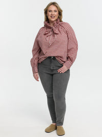 Curvy Bluse mit Schleife "Manja" in Rot kariert