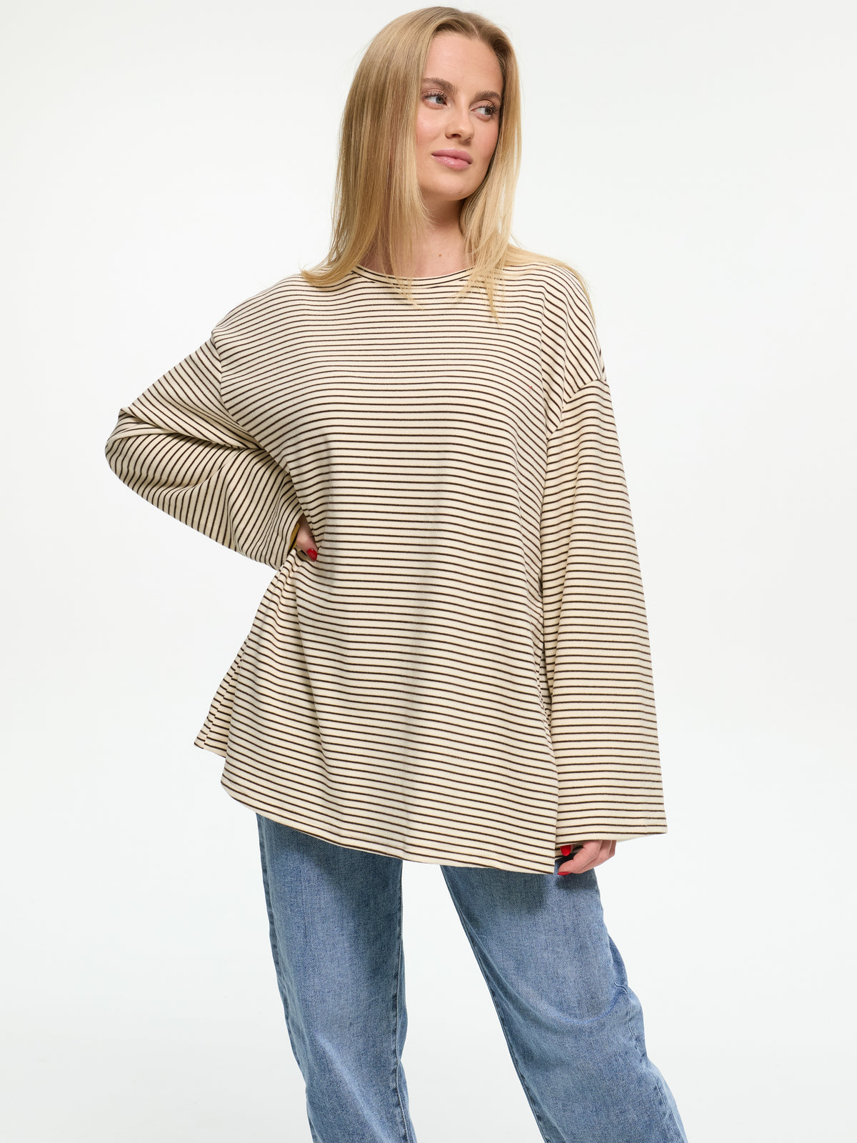 Samt Langarm-Shirt "Mara" in Creme
