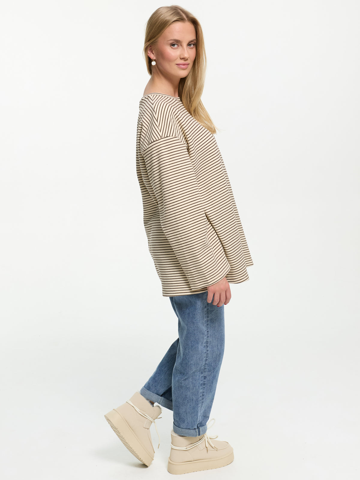 Samt Langarm-Shirt "Mara" in Creme