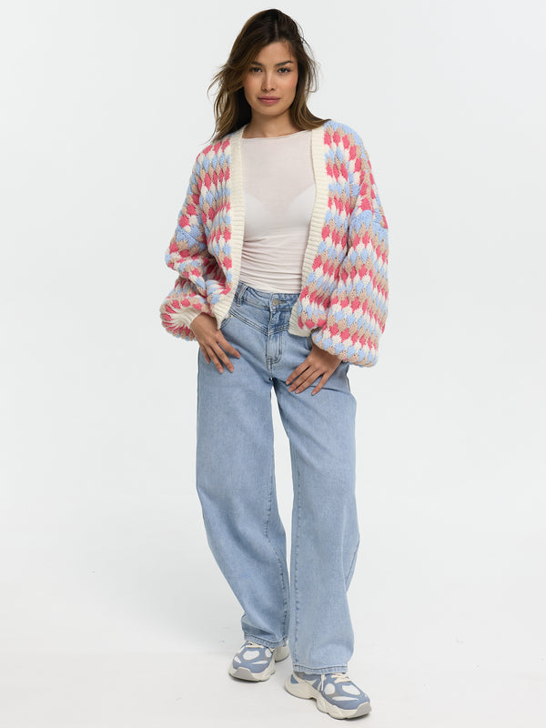 Strick-Cardigan "Delila" in Blau/Coral