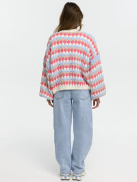 Strick-Cardigan "Delila" in Blau/Coral