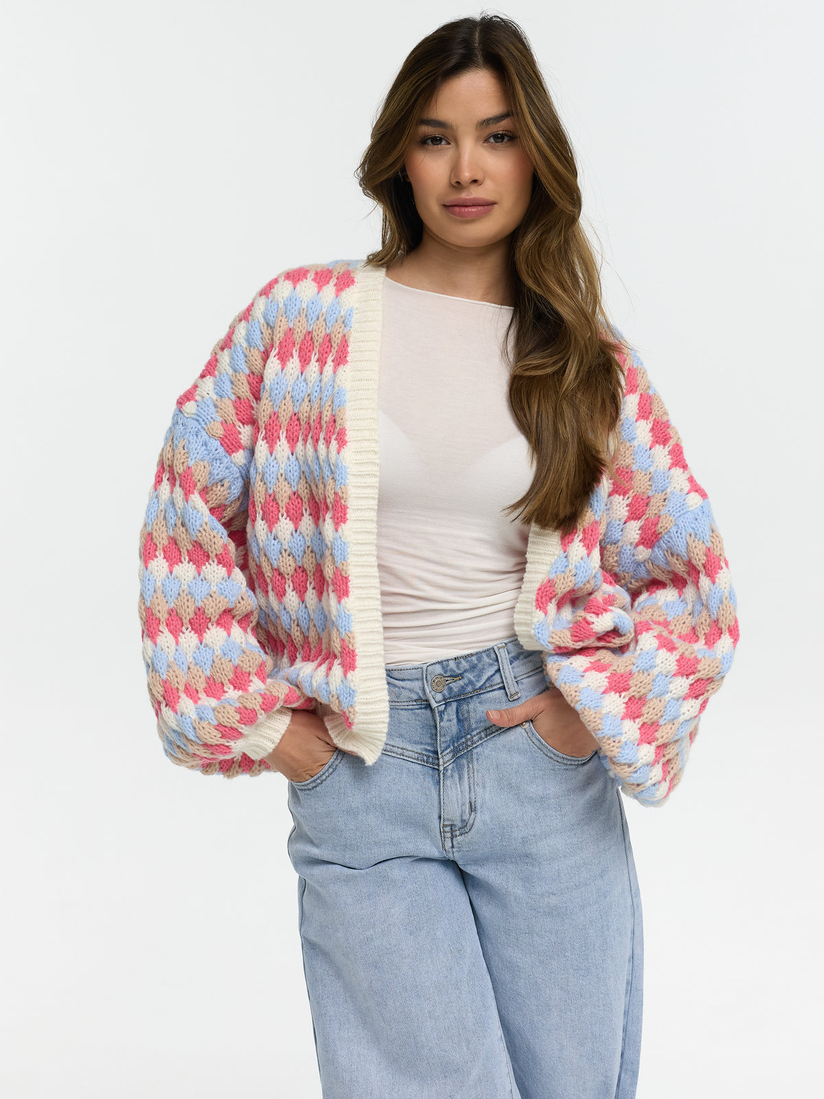 Strick-Cardigan "Delila" in Blau/Coral