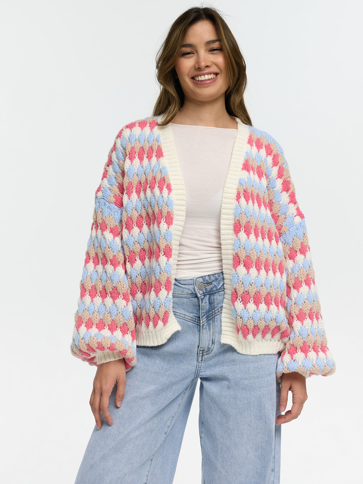 Strick-Cardigan "Delila" in Blau/Coral