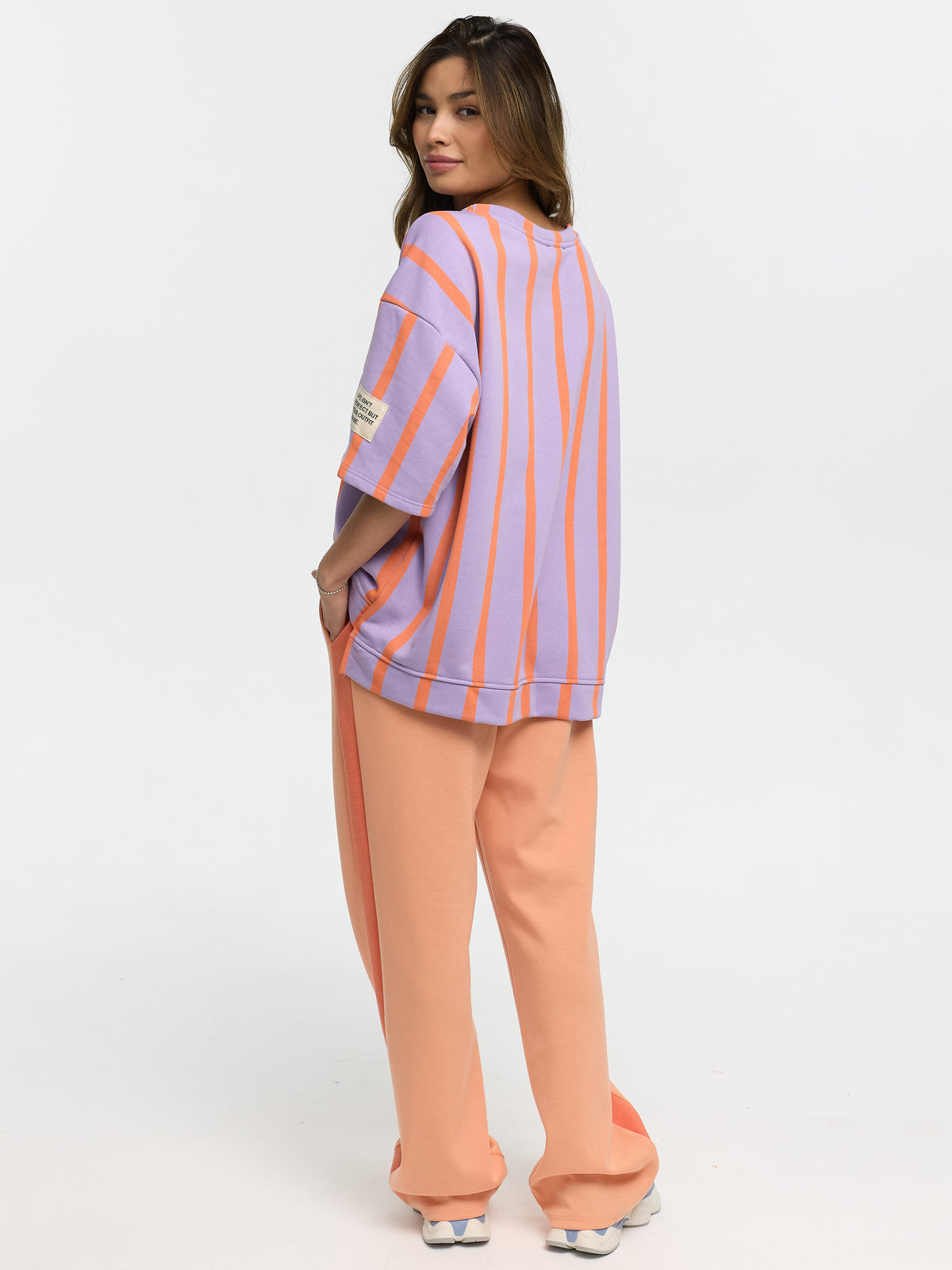 T-Shirt "Perfect" in Lila/Orange gestreift