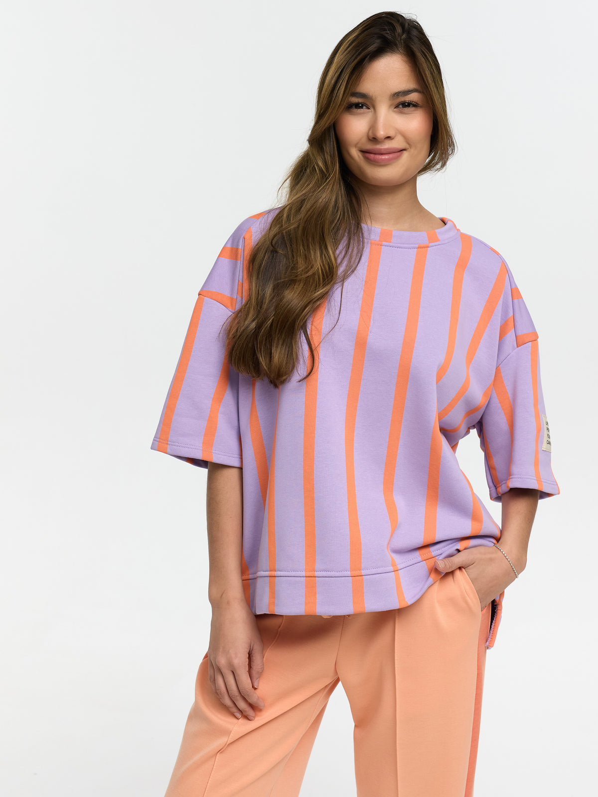 T-Shirt "Perfect" in Lila/Orange gestreift