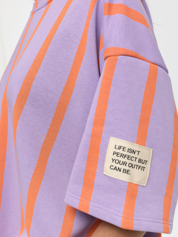 T-Shirt "Perfect" in Lila/Orange gestreift