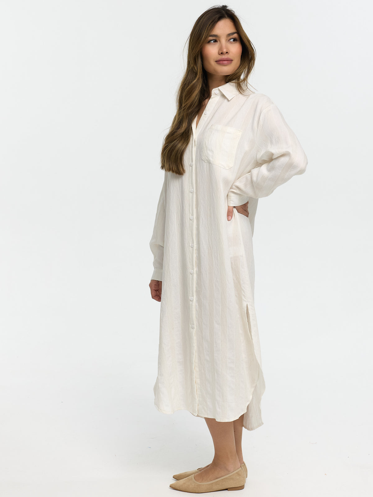 Tunikakleid in Leinenoptik "Sandya" in Creme