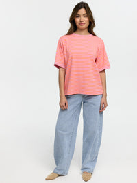 T-Shirt "Holly" in Rosa/Orange gestreift