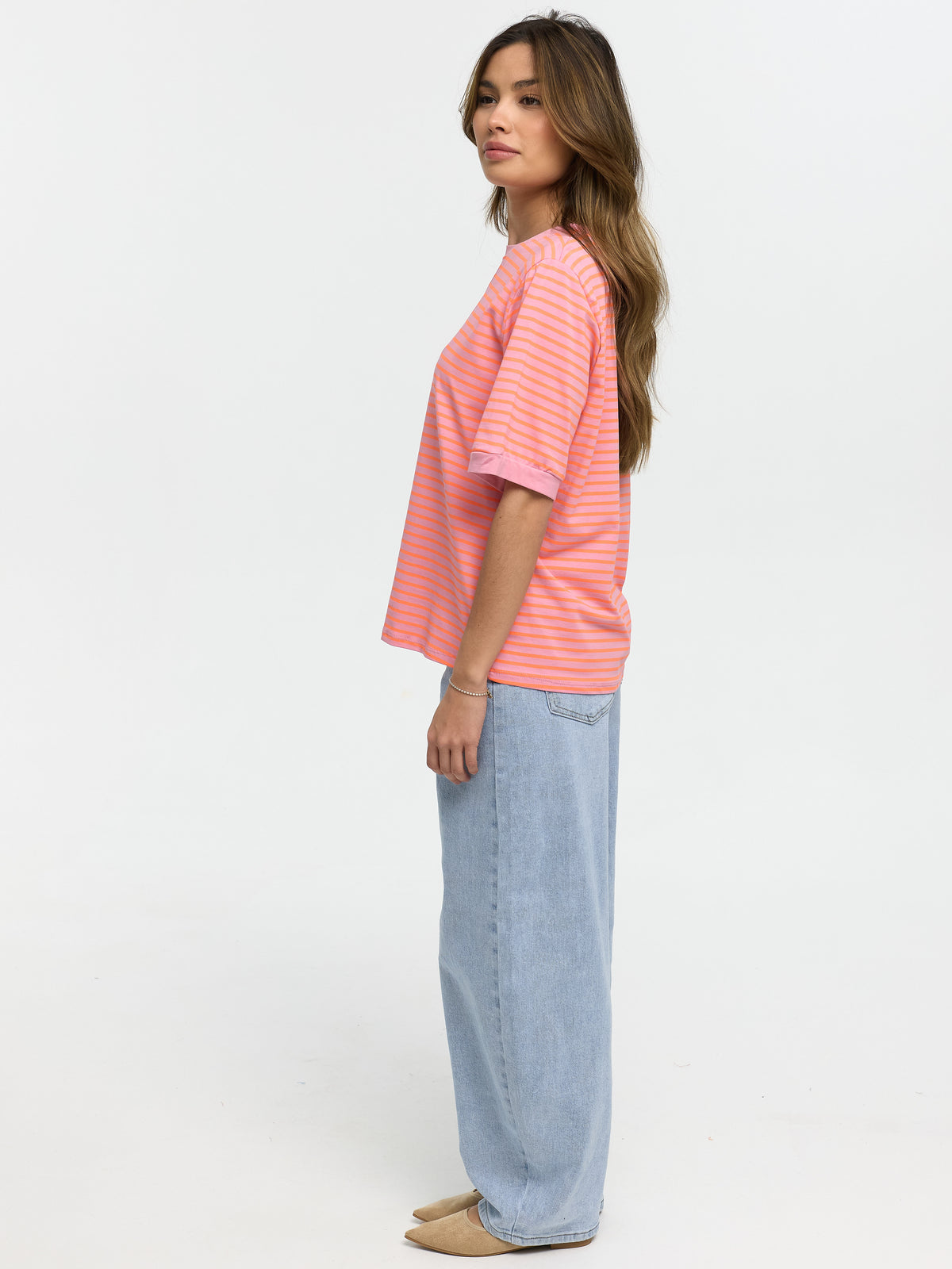 T-Shirt "Holly" in Rosa/Orange gestreift