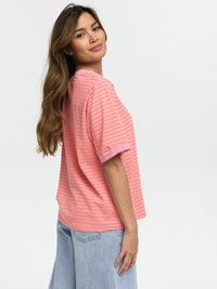 T-Shirt "Holly" in Rosa/Orange gestreift
