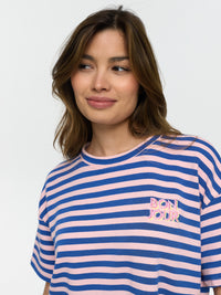 T-Shirt "Bonjour" in Rosa/Blau gestreift