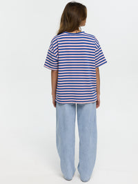 T-Shirt "Bonjour" in Rosa/Blau gestreift