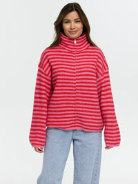 Strickjacke mit Zipper "Vika" in Rot/Rosa gestreift