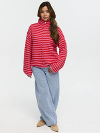 Strickjacke mit Zipper "Vika" in Rot/Rosa gestreift
