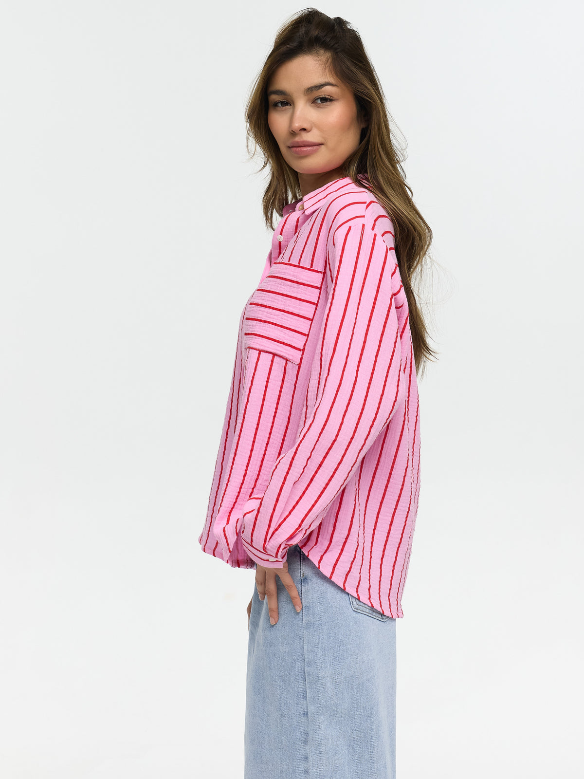 Musselin-Bluse "Svenja" in Rosa/Rot gestreift