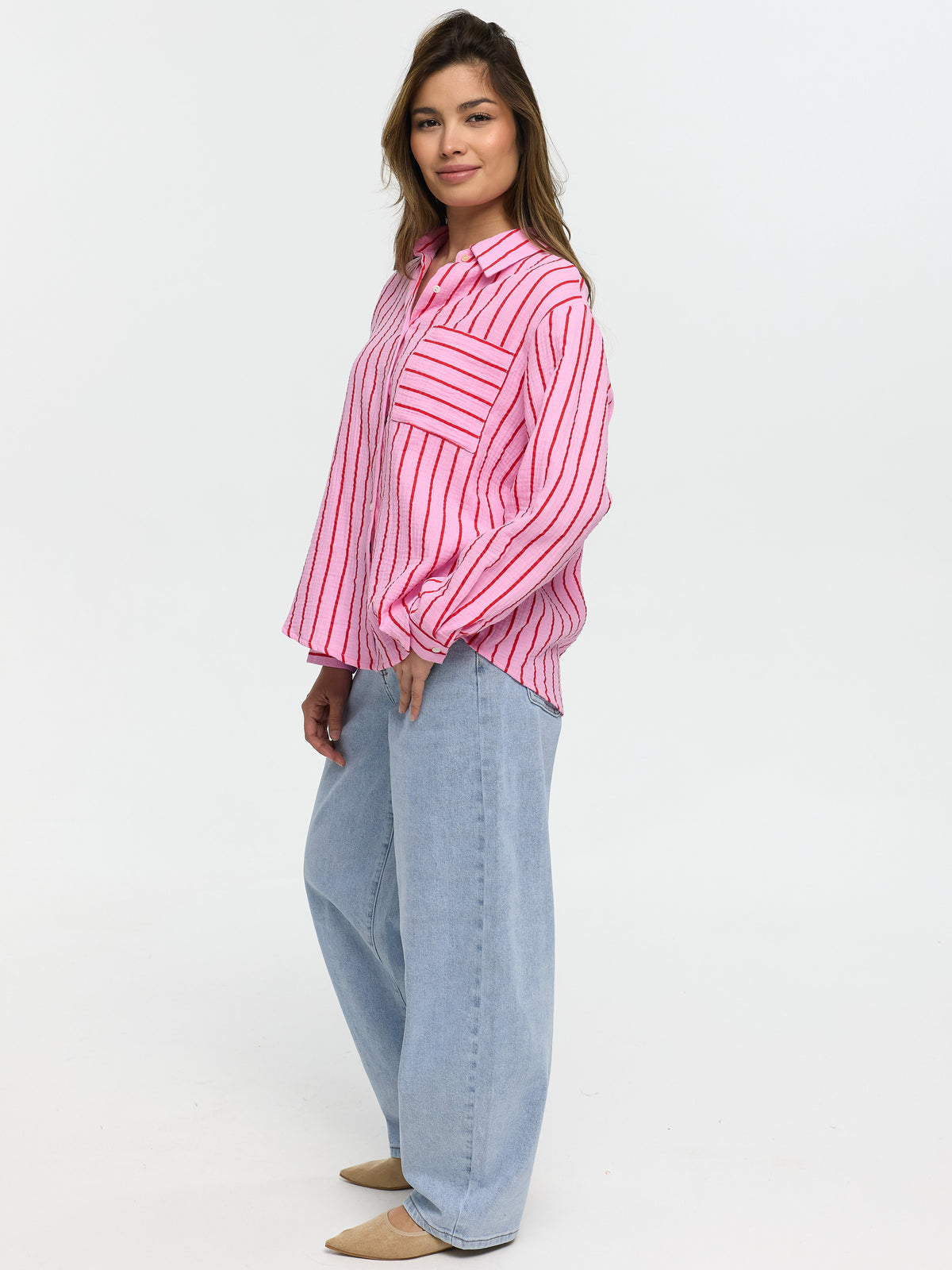 Musselin-Bluse "Svenja" in Rosa/Rot gestreift