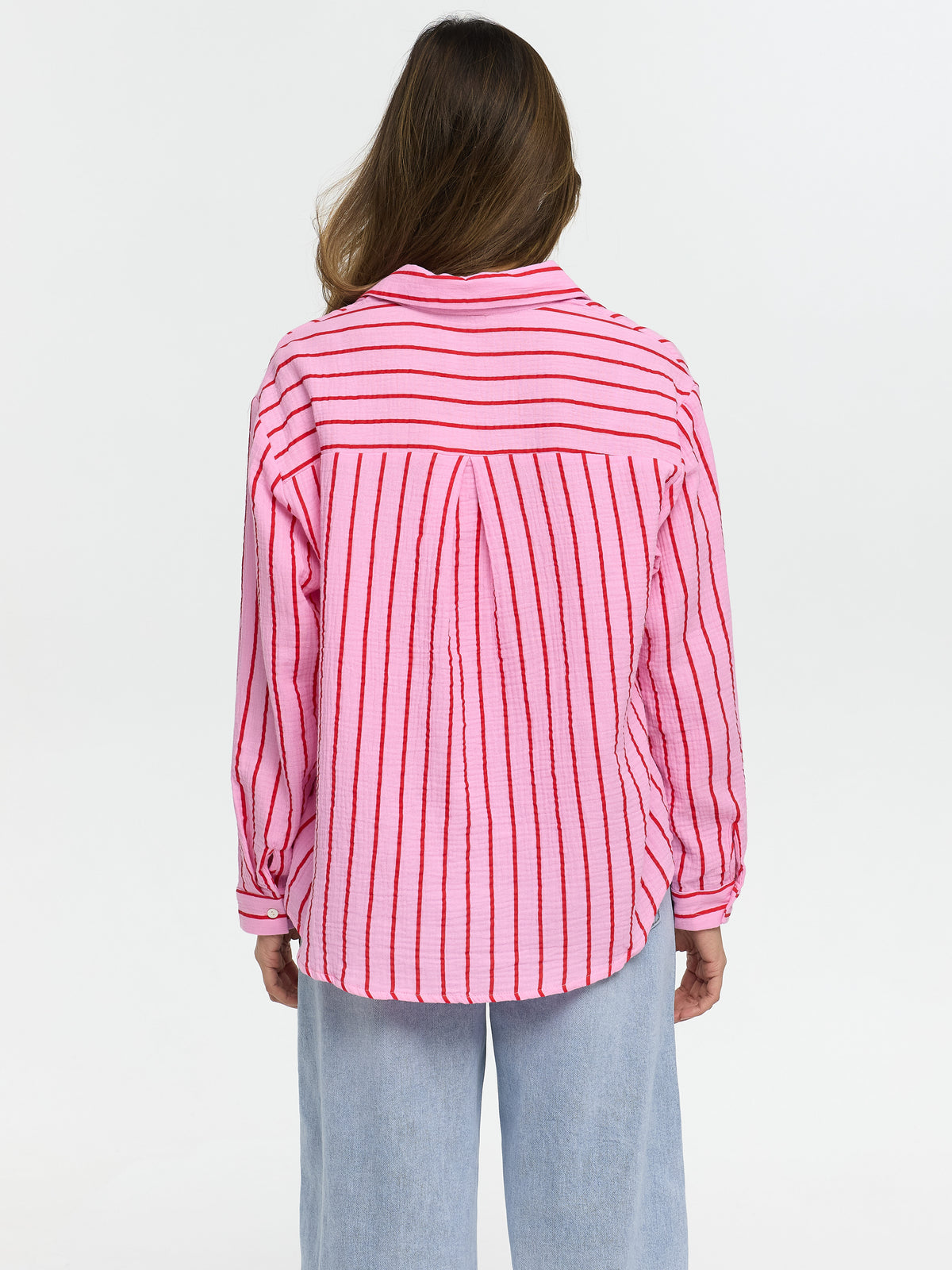Musselin-Bluse "Svenja" in Rosa/Rot gestreift