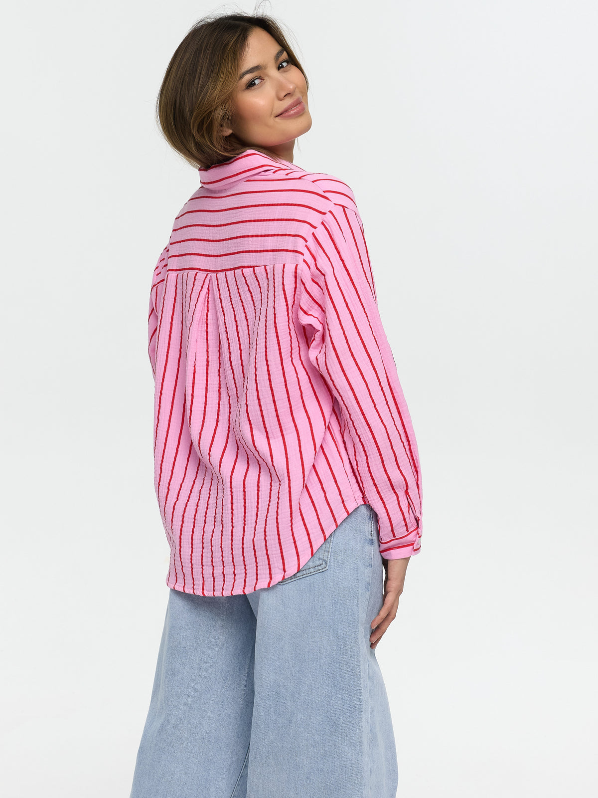 Musselin-Bluse "Svenja" in Rosa/Rot gestreift
