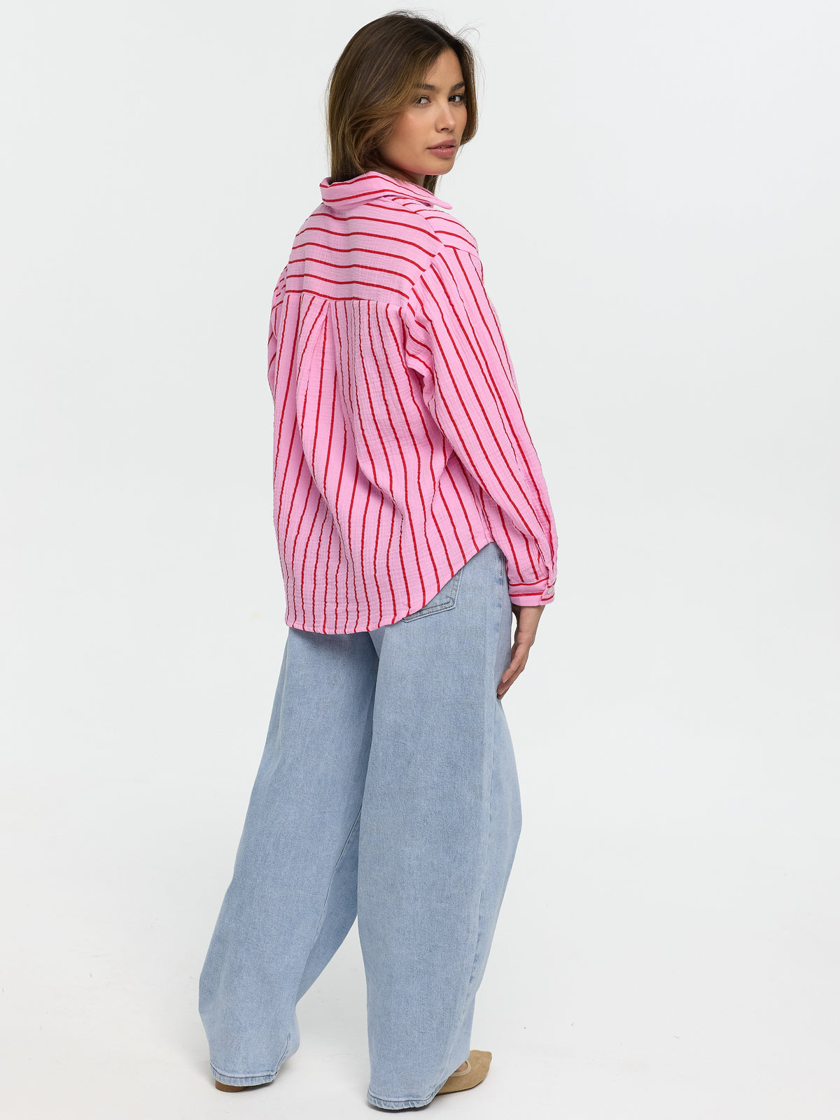 Musselin-Bluse "Svenja" in Rosa/Rot gestreift
