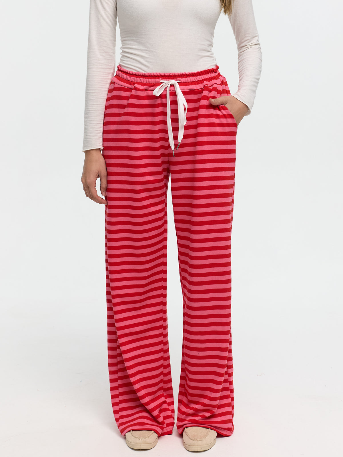 Hose „Stina“ Rot/Rosa Gestreift