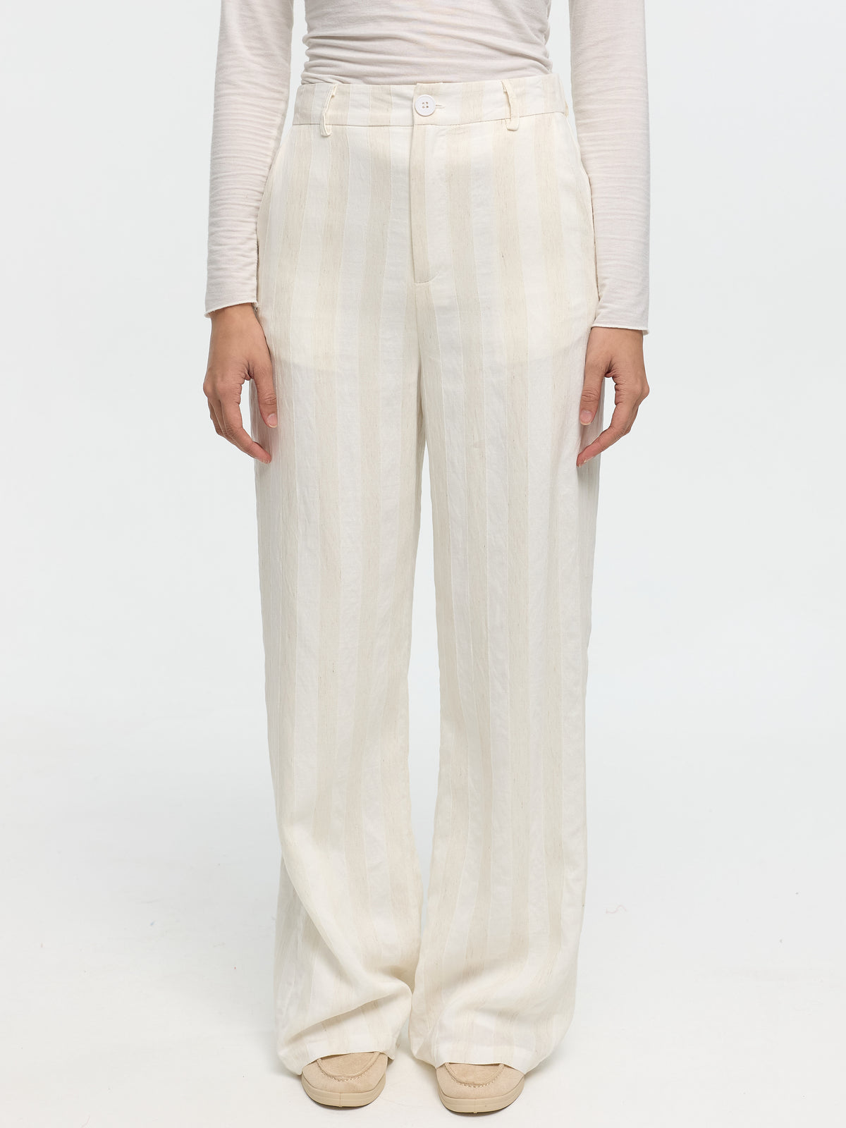 Stoffhose in Leinenoptik "Sandya" in Creme