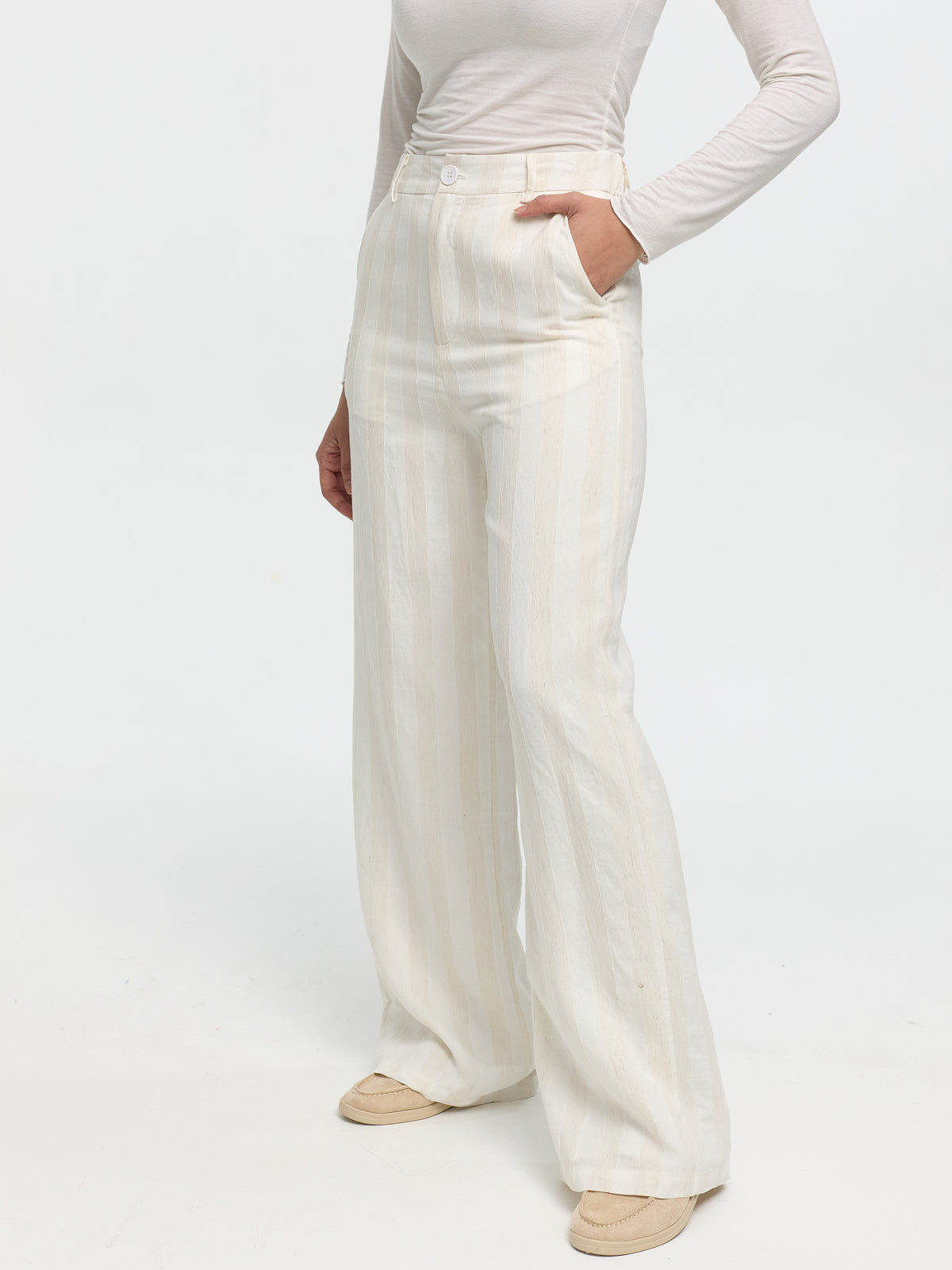 Stoffhose in Leinenoptik "Sandya" in Creme