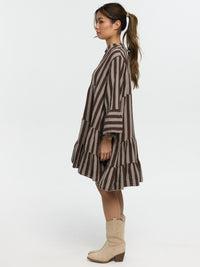 Musselinkleid "Karoline" in Braun/Creme getstreift