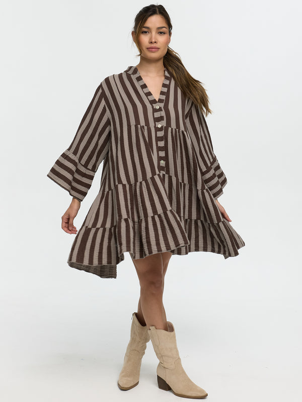 Musselinkleid "Karoline" in Braun/Creme getstreift