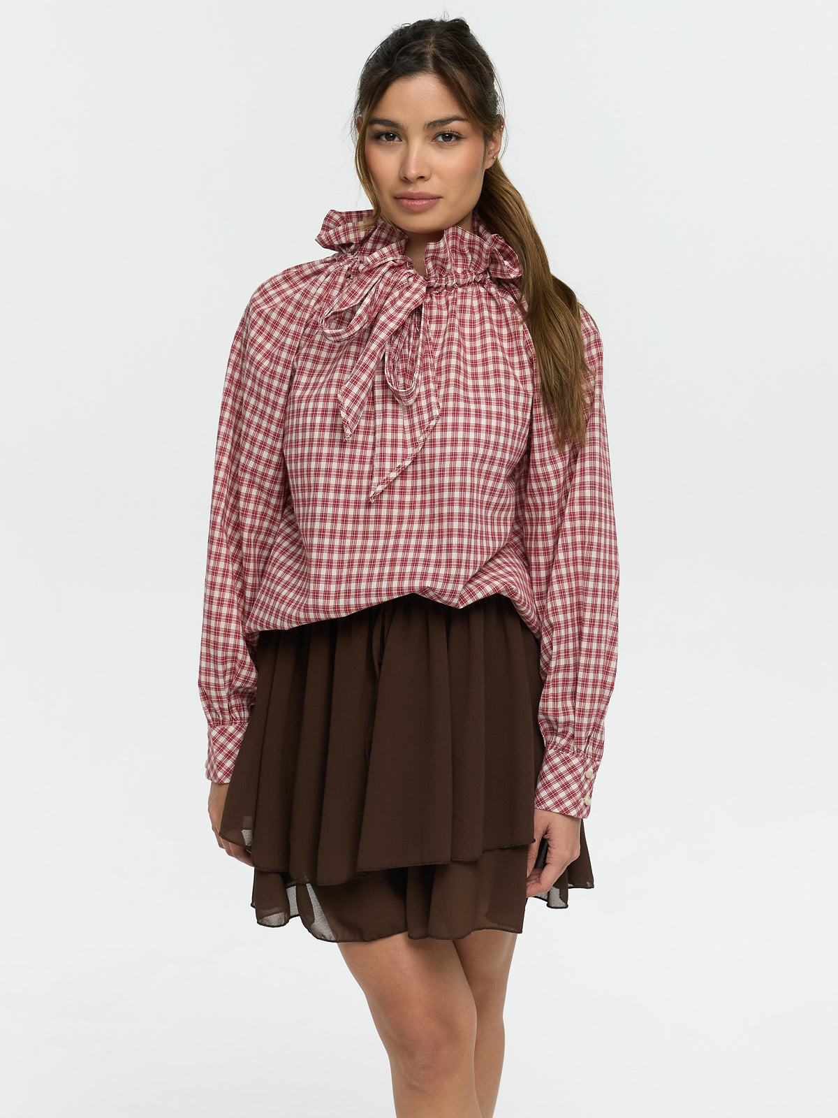 Bluse mit Schleife "Manja" in Rot kariert