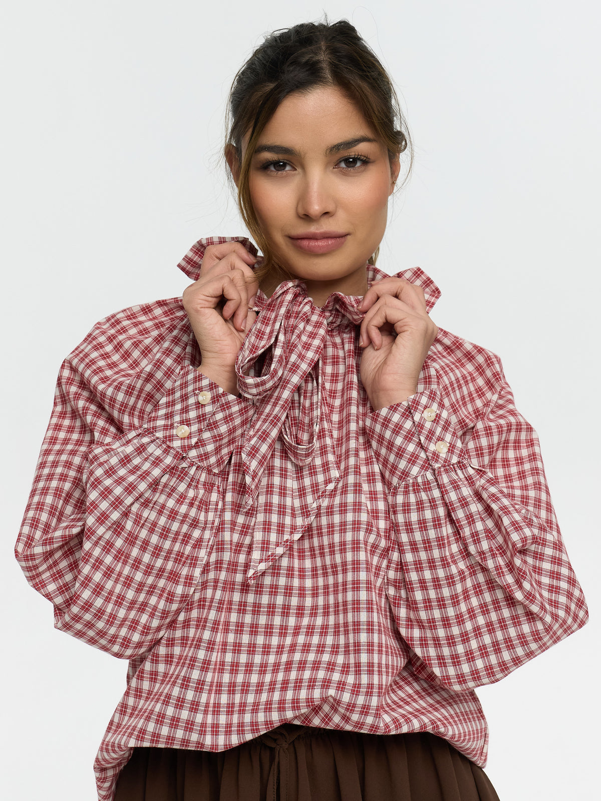 Bluse mit Schleife "Manja" in Rot kariert