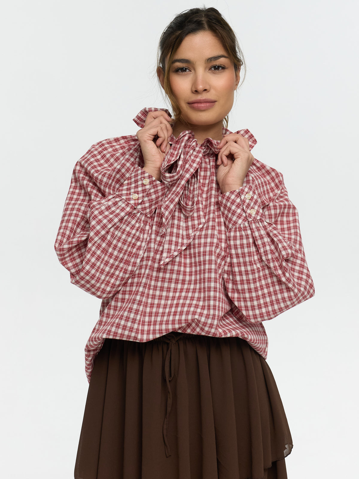 Bluse mit Schleife "Manja" in Rot kariert