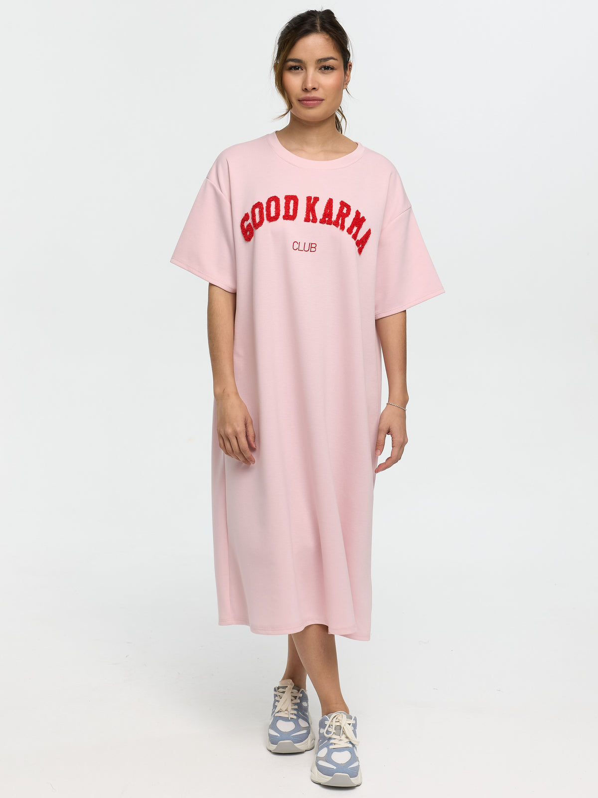 Shirtkleid "Good Karma Club" in Altrosa