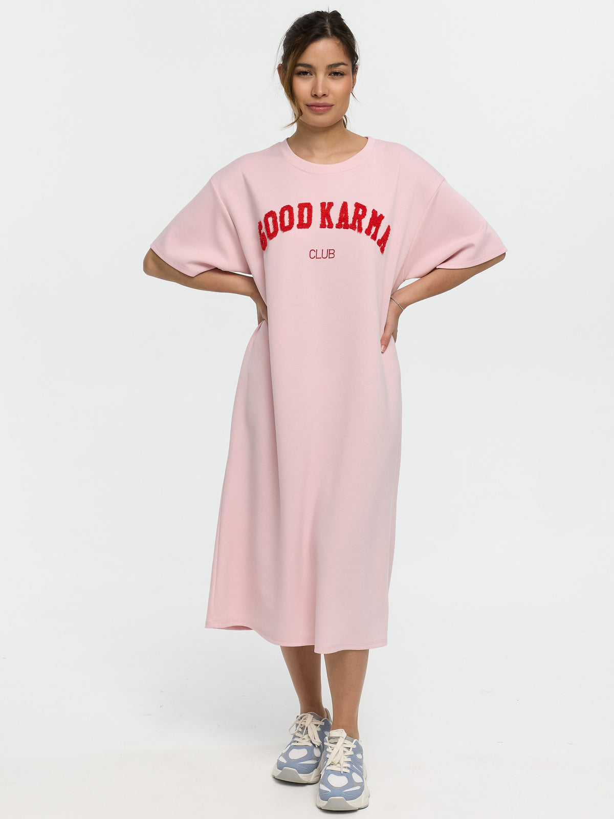 Shirtkleid "Good Karma Club" in Altrosa