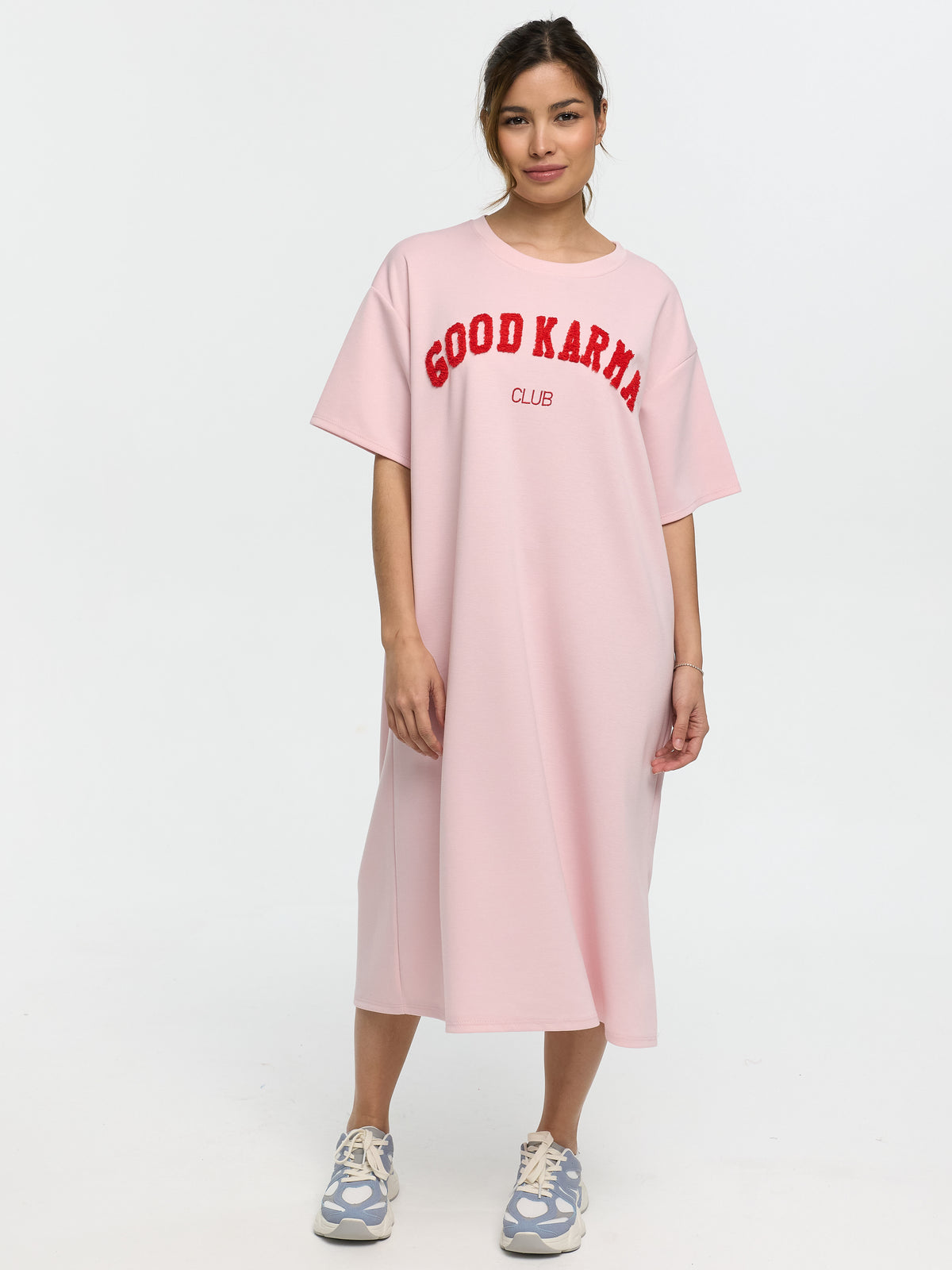 Shirtkleid "Good Karma Club" in Altrosa