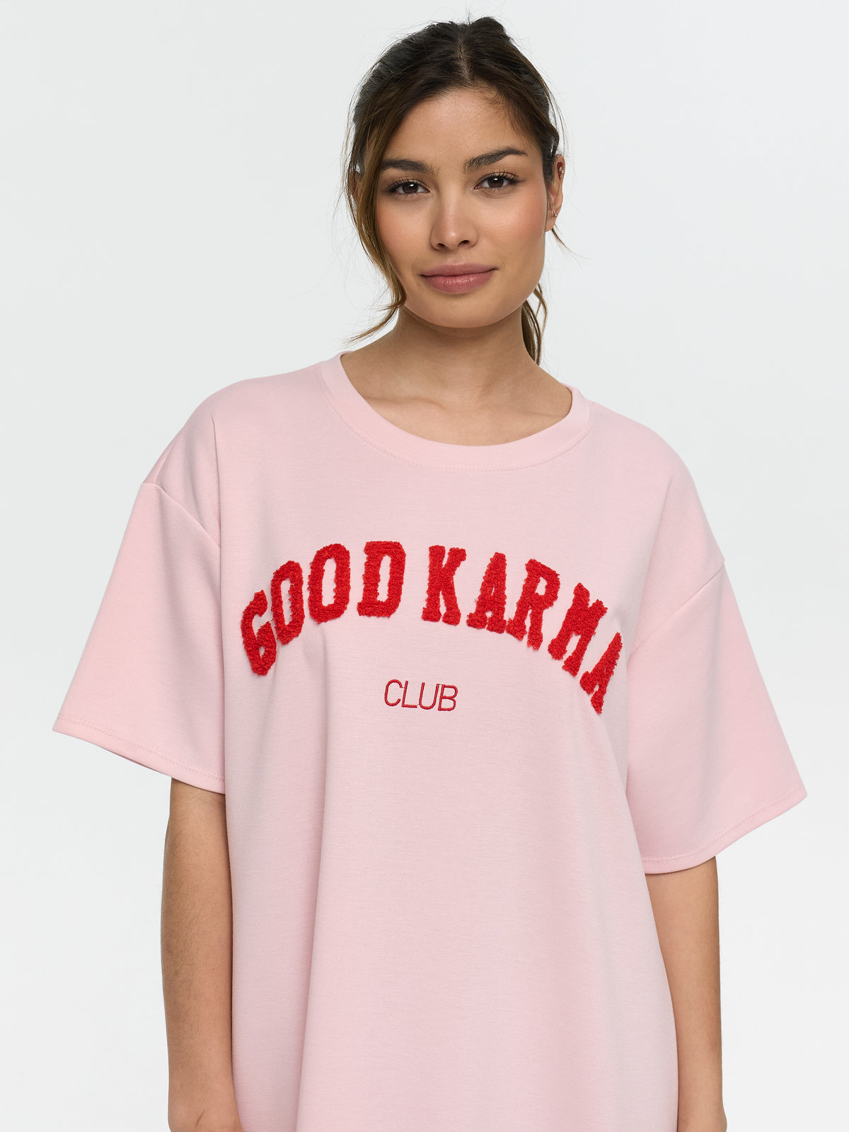 Shirtkleid "Good Karma Club" in Altrosa