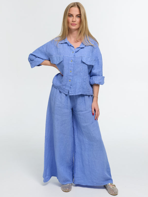 Kurze Leinen-Bluse "Alma" in Blau
