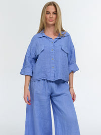 Kurze Leinen-Bluse "Alma" in Blau