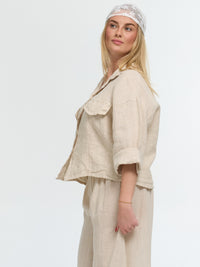 Kurze Leinen-Bluse "Alma" in Beige