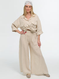 Kurze Leinen-Bluse "Alma" in Beige