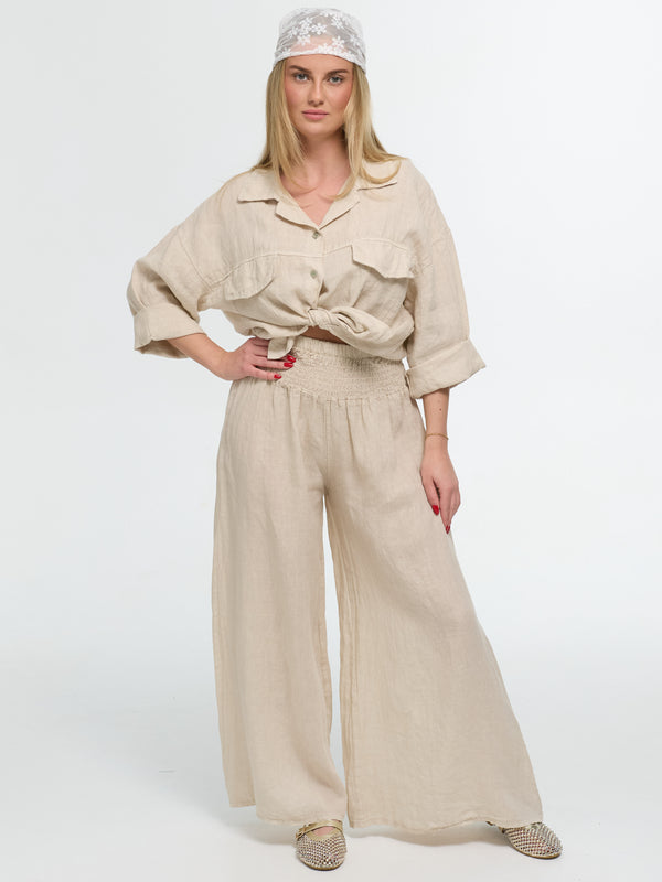 Kurze Leinen-Bluse "Alma" in Beige