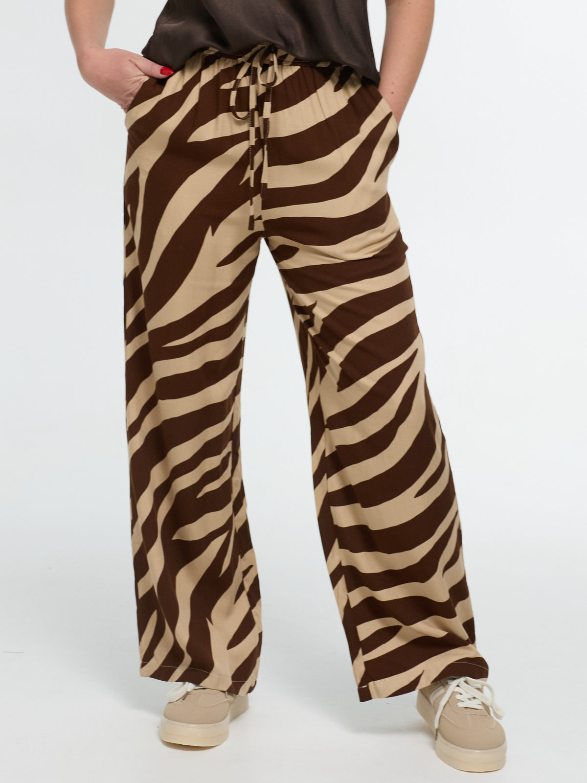Stoffhose "Malou" in Creme/Braun