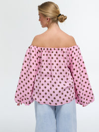 Top "Carmen" in Rosa/Weiß gepunktet