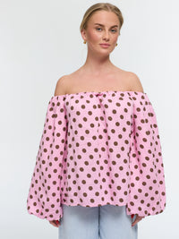 Top "Carmen" in Rosa/Weiß gepunktet