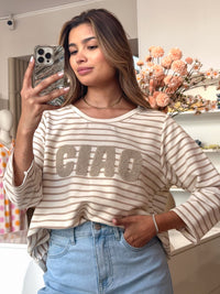 Shirt "Ciao" in Taupe/Creme